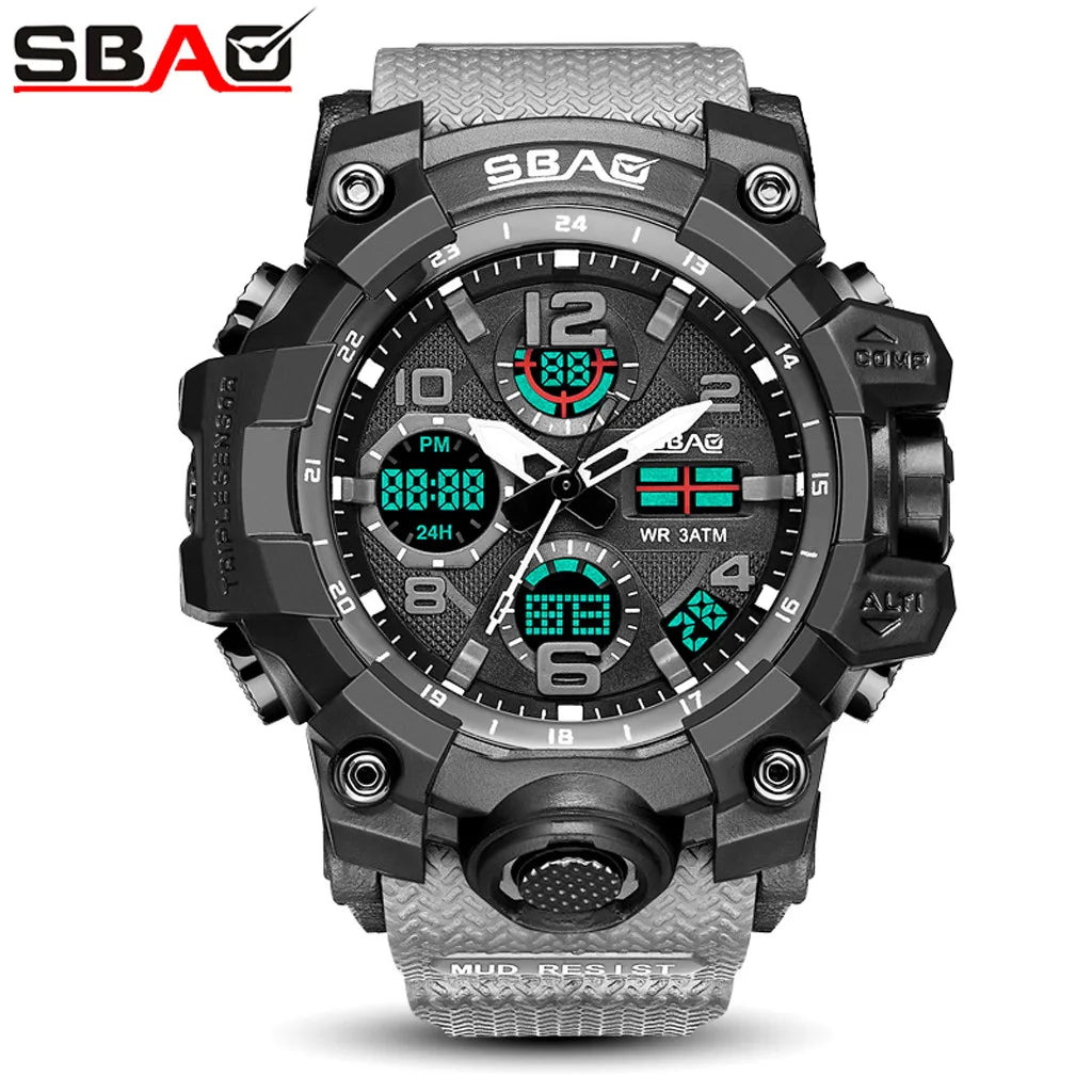 2022 SBAO Sport Watch Men Digital LED Electronic Military Watches TPU