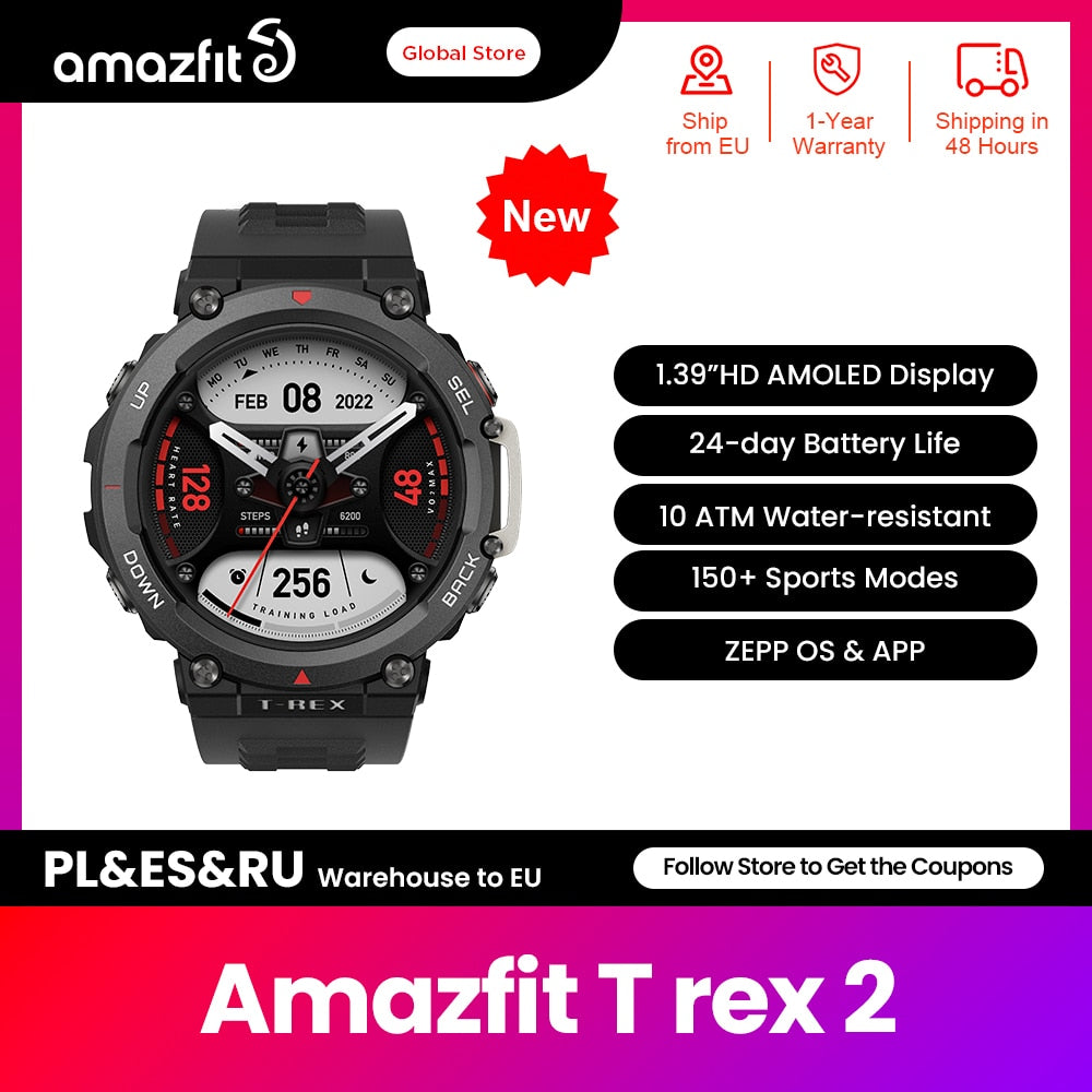 [world Premiere] Amazfit T Rex 2 Outdoor Smartwatch 150+built-in